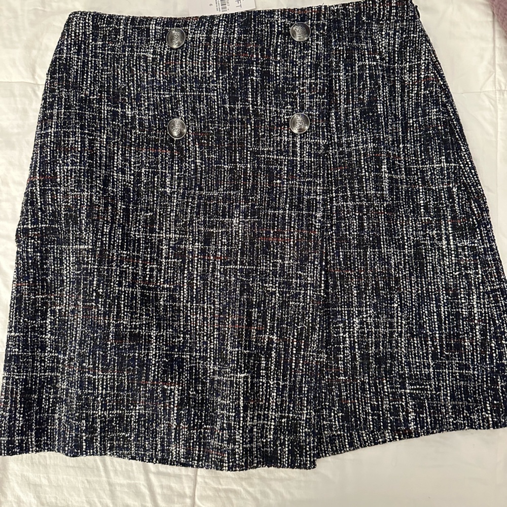 Loft Lined, Wrap Tweed Skirt, Size 6, NWT. Multi-Colored, Side Zipper